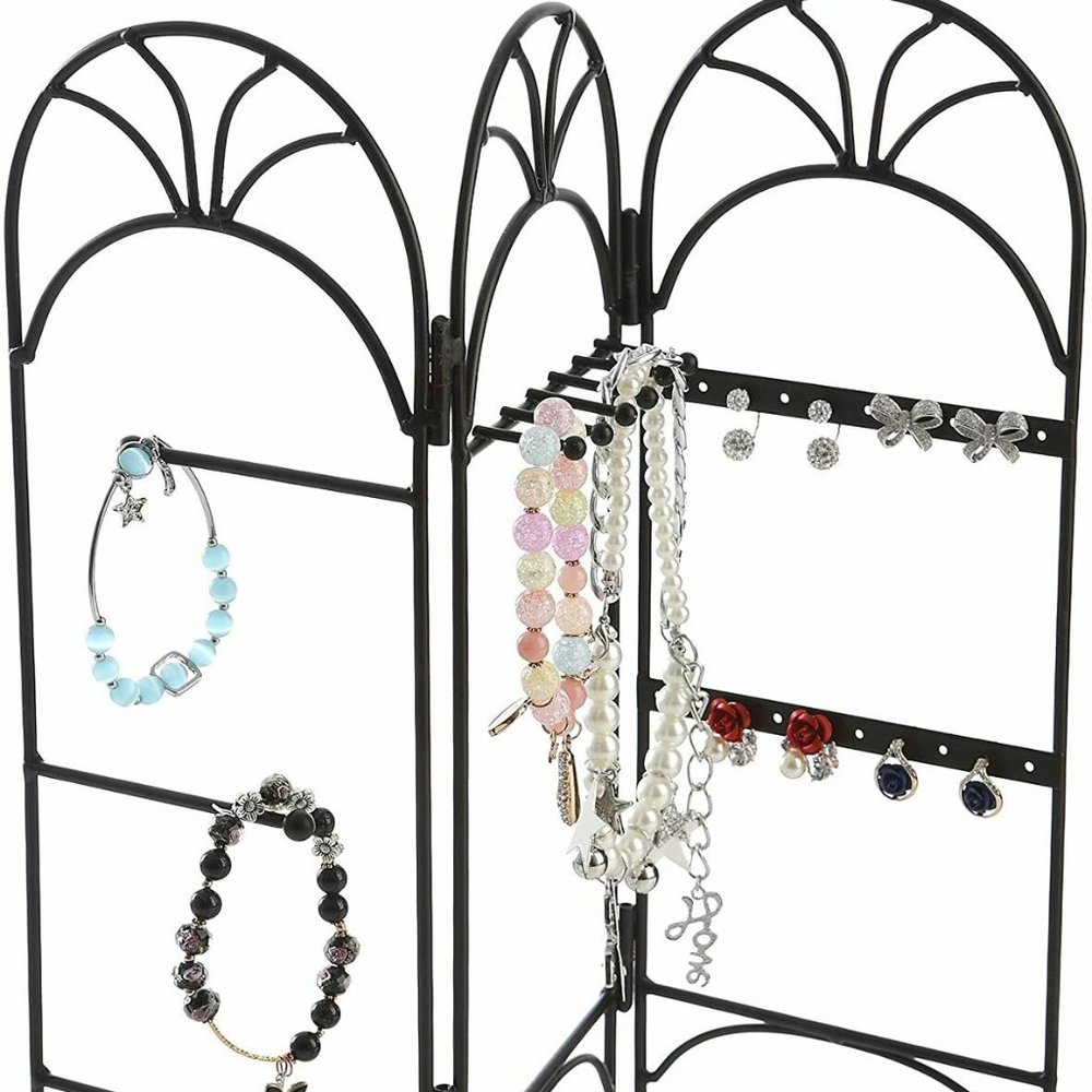 Metal 3-Panel Foldable Jewelry Rack Organizer